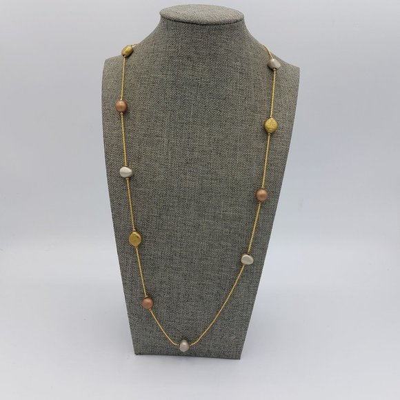 Gold Toned Satellite Copper Gold and Pearl Colored Beads 36" Single Strand Lobst - Picture 1 of 7